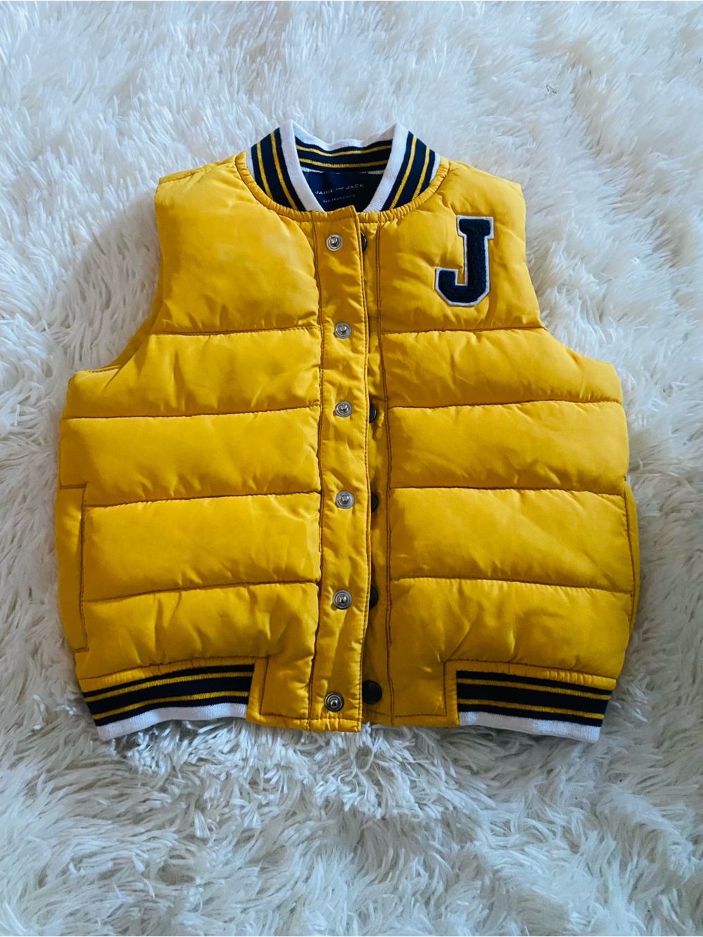 Janie and Jack Yellow Quilted Puffer Vest with J Patch